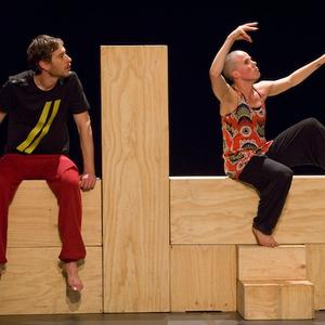 Lee Serle and Kirstie McCracken in Byron Perry's Double Think.   Photo:  Ponch Hawkes.